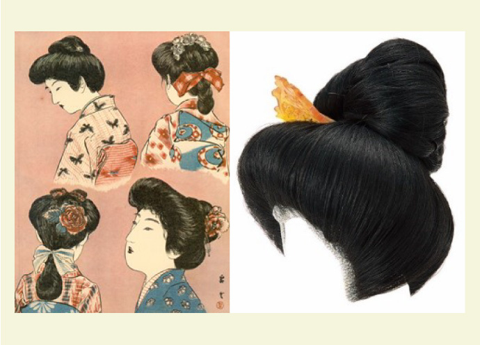 美術館で、日本髪を結うデモンストレーション