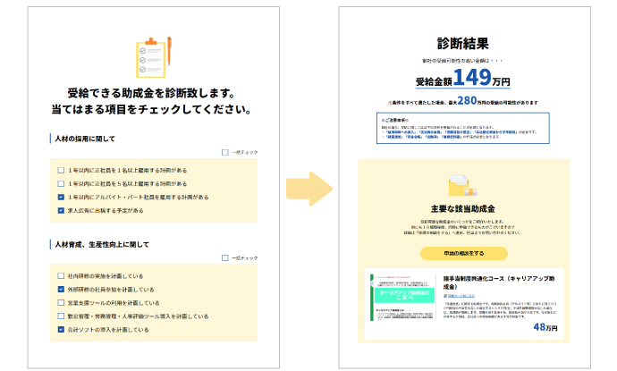 Web上で助成金・補助金受給をシミュレーション「サロン助成金・補助金診断」（ビューティガレージ×ライトアップ）