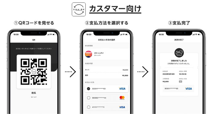 シェアサロンGTSSの顧客(一般客)向けアプリ「SHAiRE」の決済画面