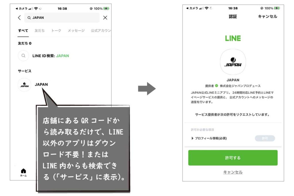 LINEミニアプリへのアクセス（美容室の事例）