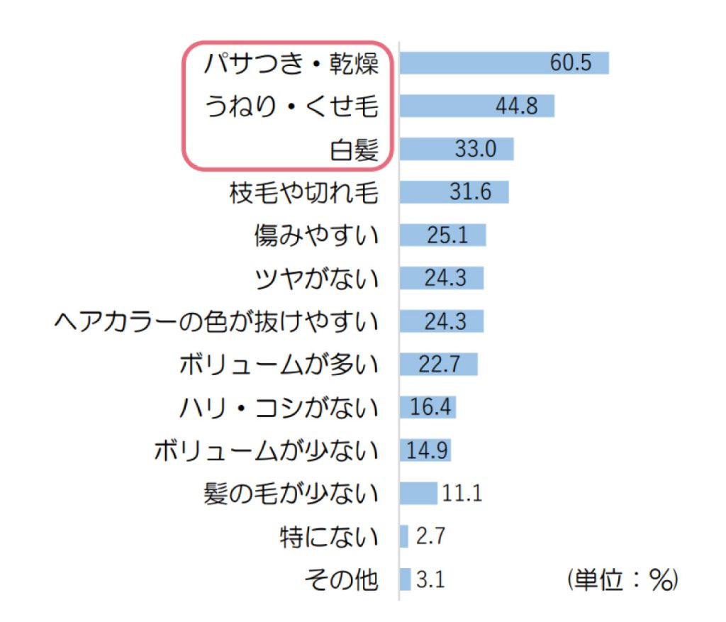 女性の髪の悩み調査2022髪の毛の悩み30代回答