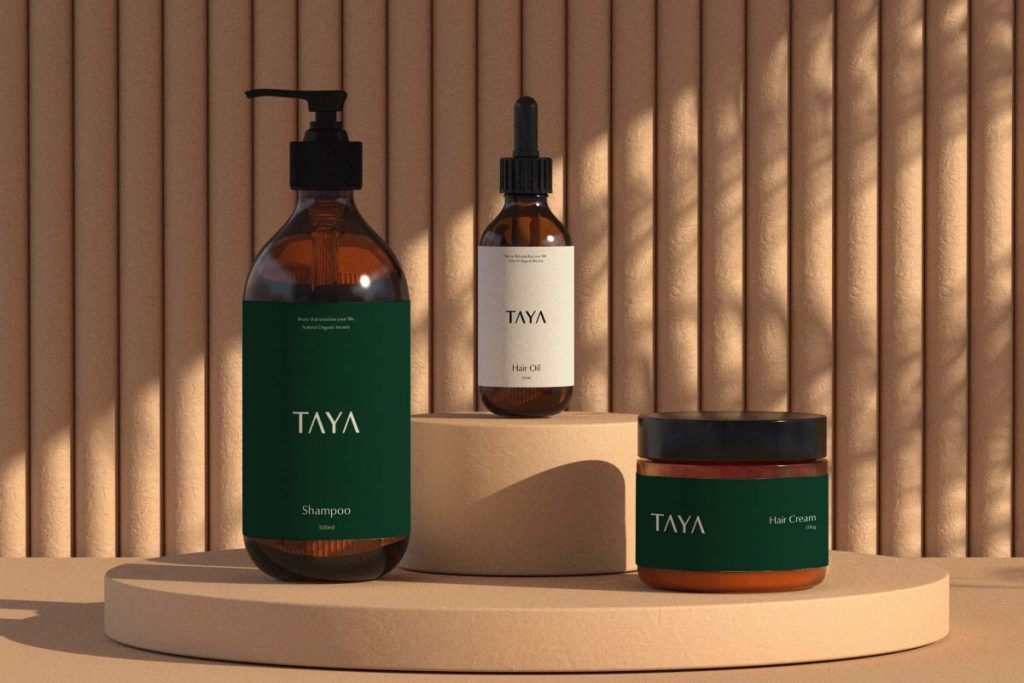 美容室TAYA新ロゴや新ブランドカラーを使用したショッパーや商品展開を考えている